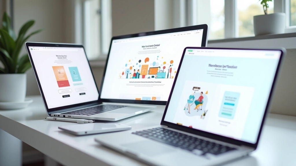 Vários ecrãs de portátil mostrando diferentes implementações de tipografia em websites e interfaces
